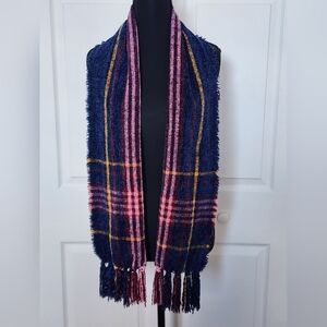 NWT CHARTER Club Scarf Womens Navy Pink Yellow Plaid Neck Warmer